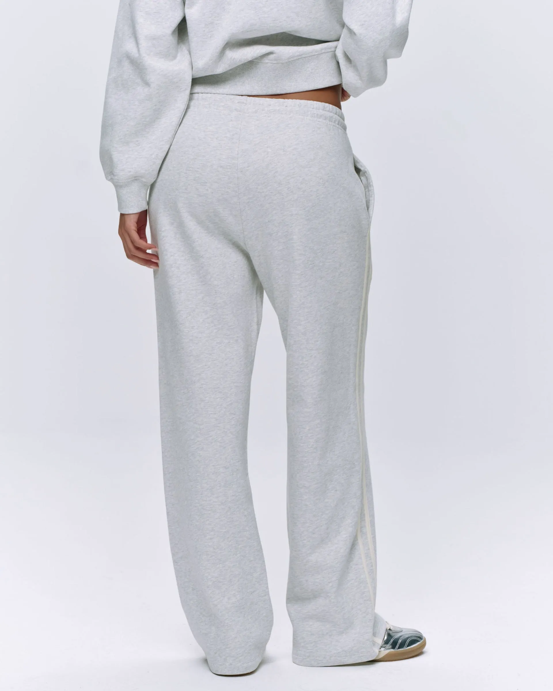 Varsity Loose Fit Sweatpants - Light Grey Melange/Marshmallow White Rubberized Hem Classic Comfort
