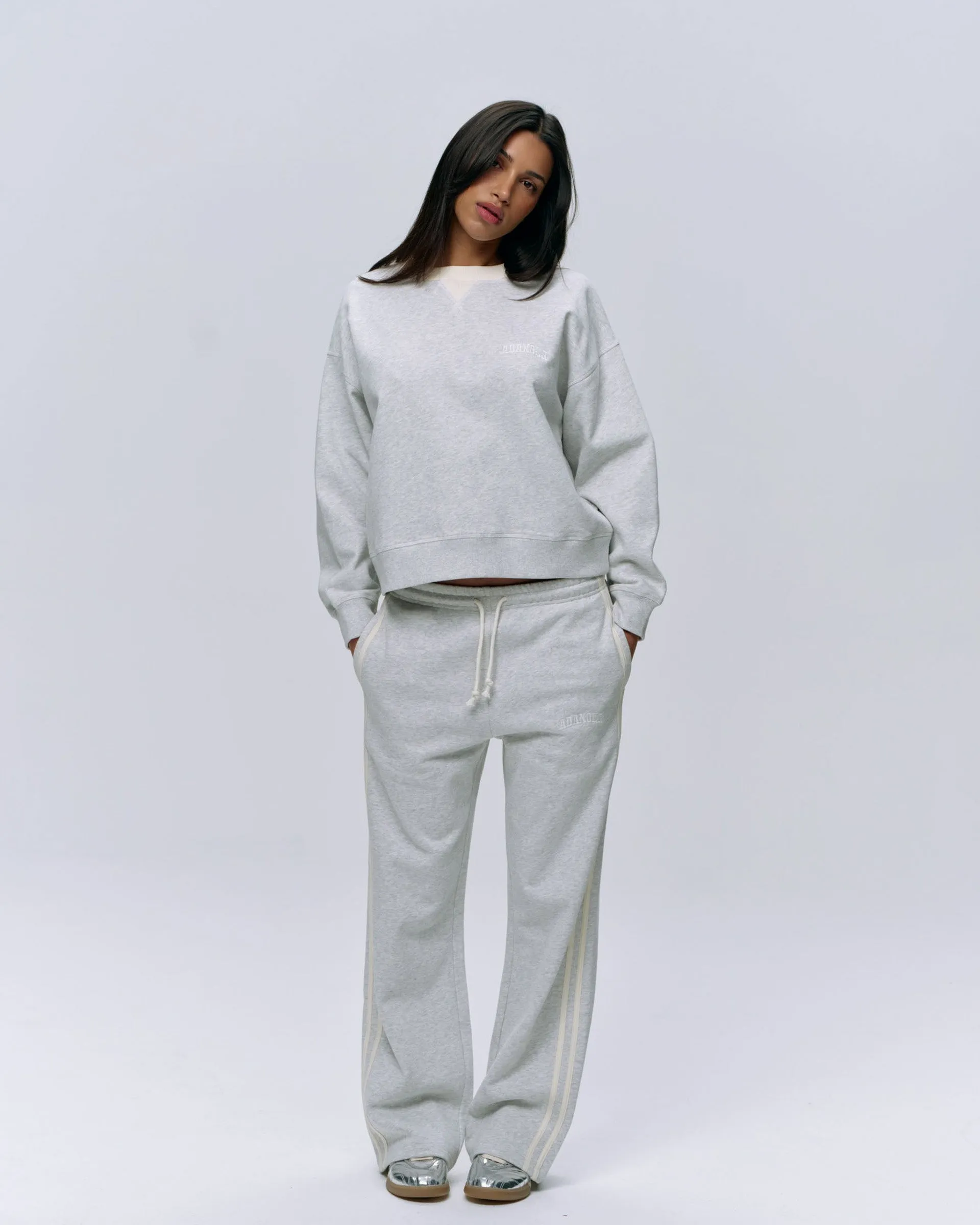 Varsity Loose Fit Sweatpants - Light Grey Melange/Marshmallow White Timeless Look Flexible Waistband