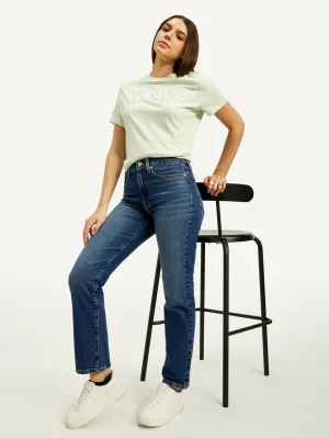 Women's Blue Wedgie Straight Fit High Rise Jeans Earthy Modern Minimalist Office Wear