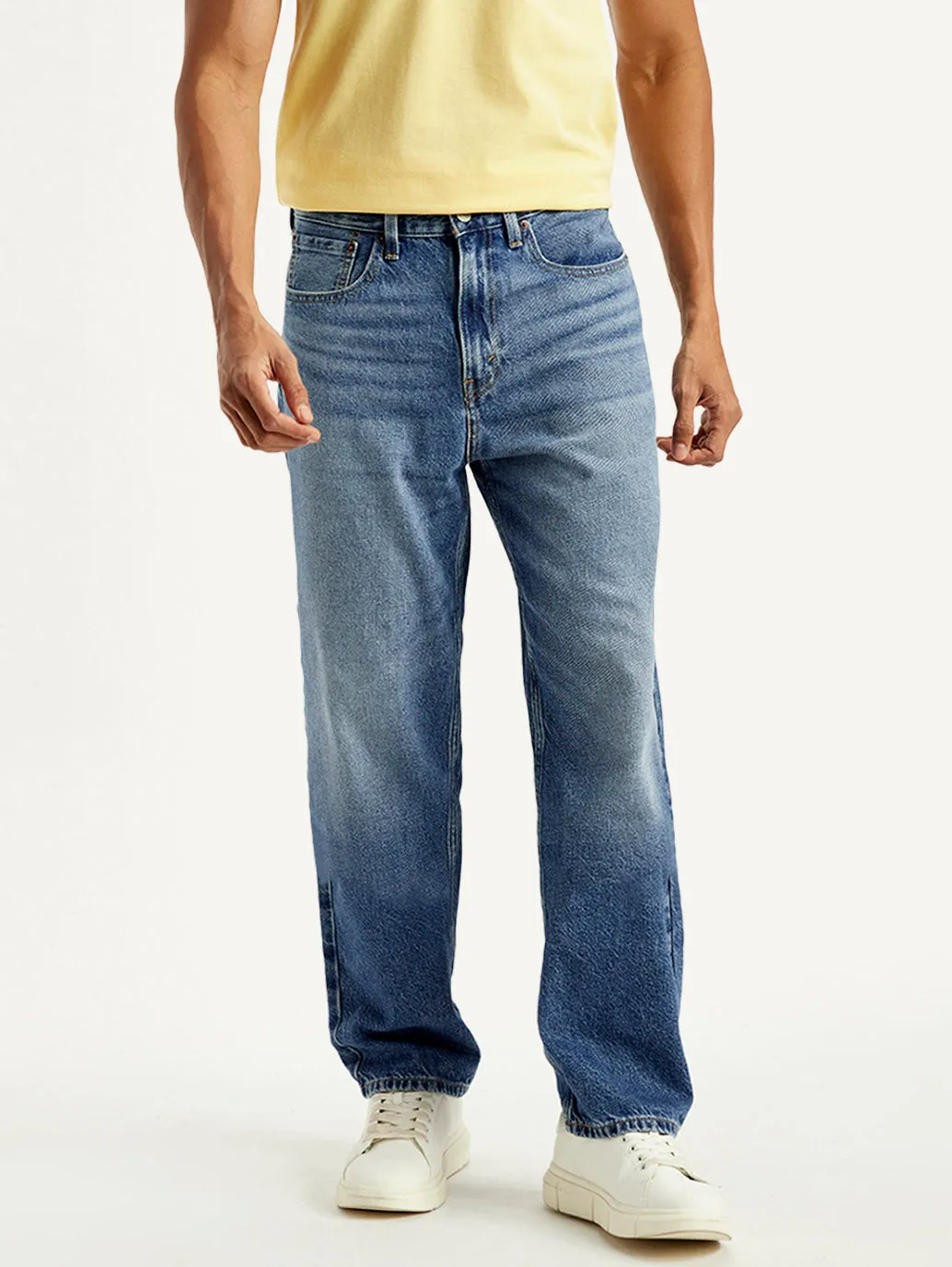 Men's 568 Blue Loose Fit Mid Rise Jeans Night Out City Walk Minimalist Beach Day Versatile Soft
