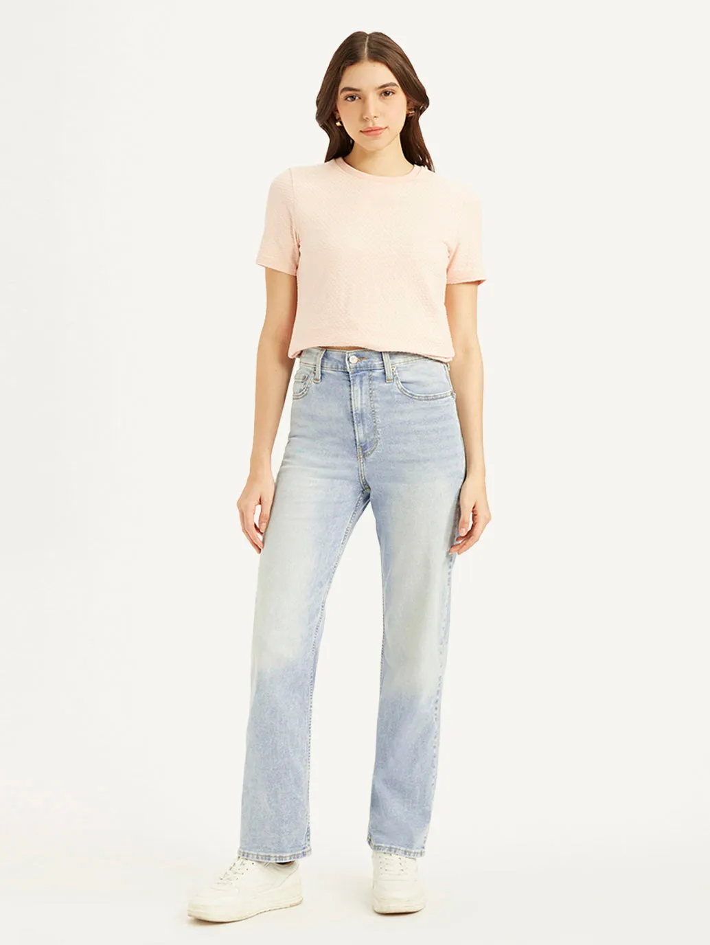 City Life Style Women's Blue Ribcage Straight Fit High Rise Jeans