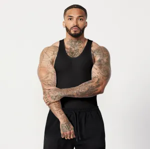 Vanquish Essential Black Ribbed Fitted Tank Soft Touch Material