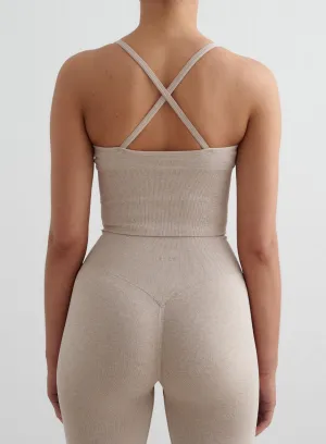 high - capacity Yoga Friendly Back Design Beige Melange Shape Seamless Cross Back Bralette