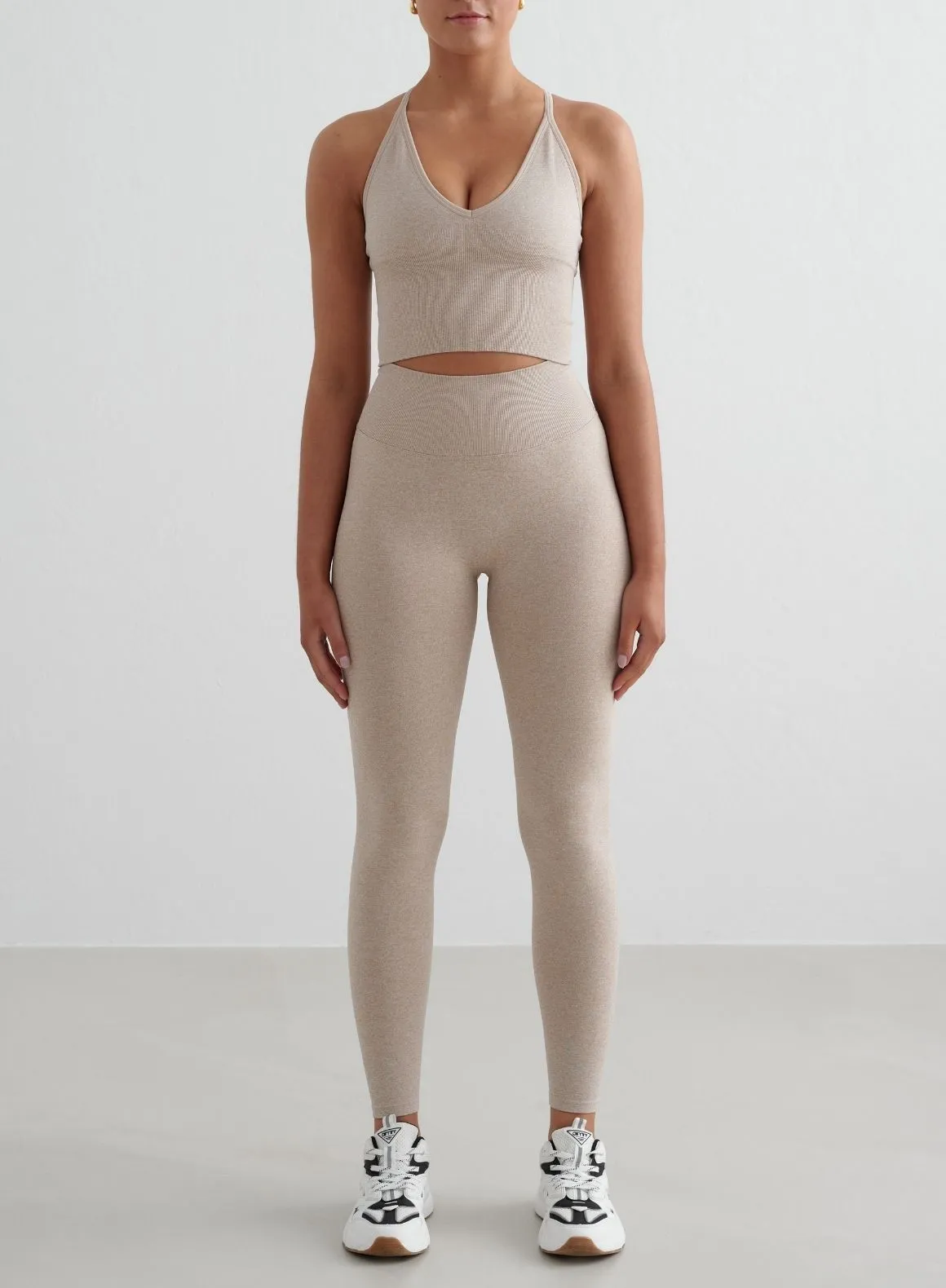 Beige Melange Shape Seamless Cross Back Bralette weapon upgrade