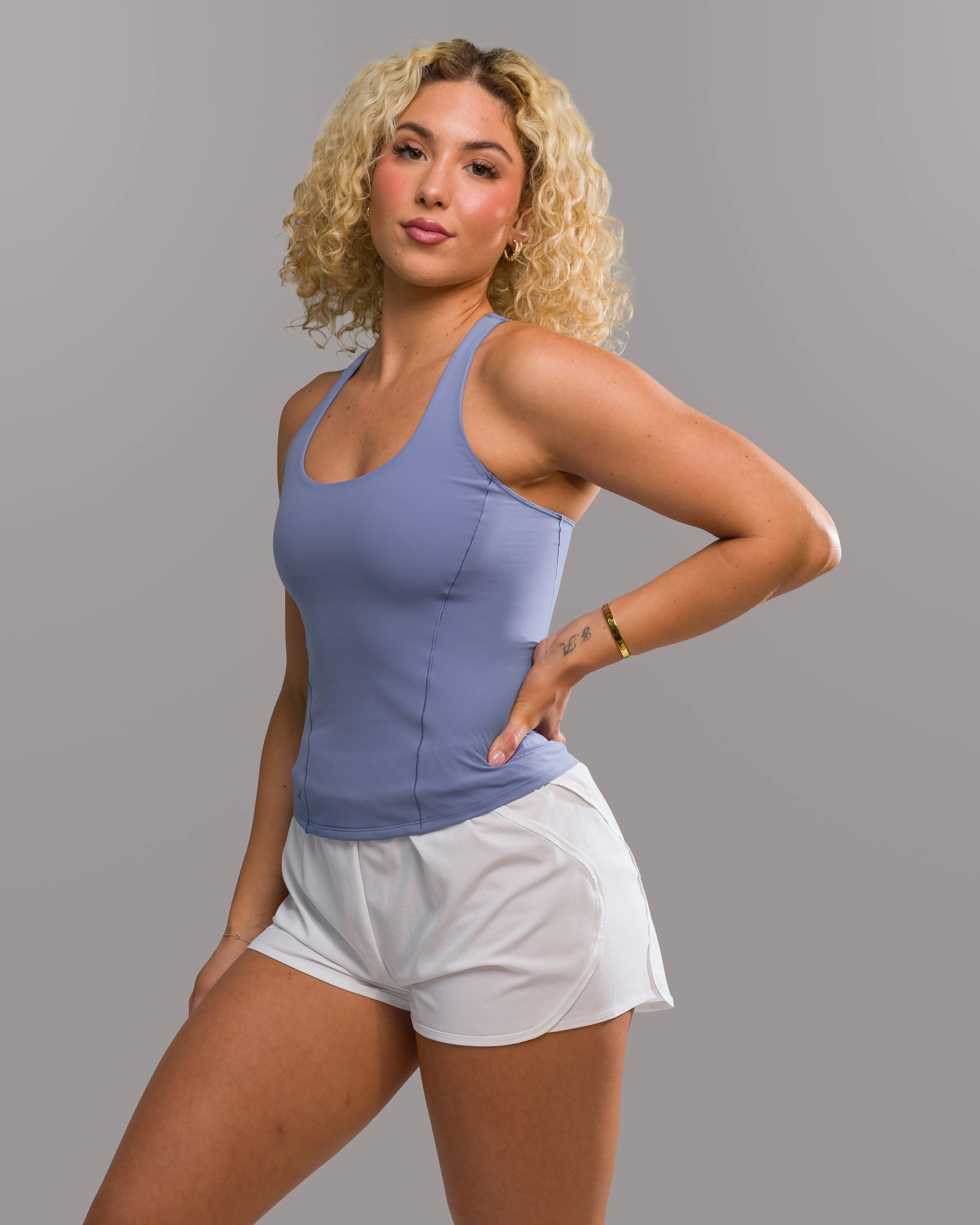 Sweat Absorbent Layer Flex Tank Long - Bluebonnet