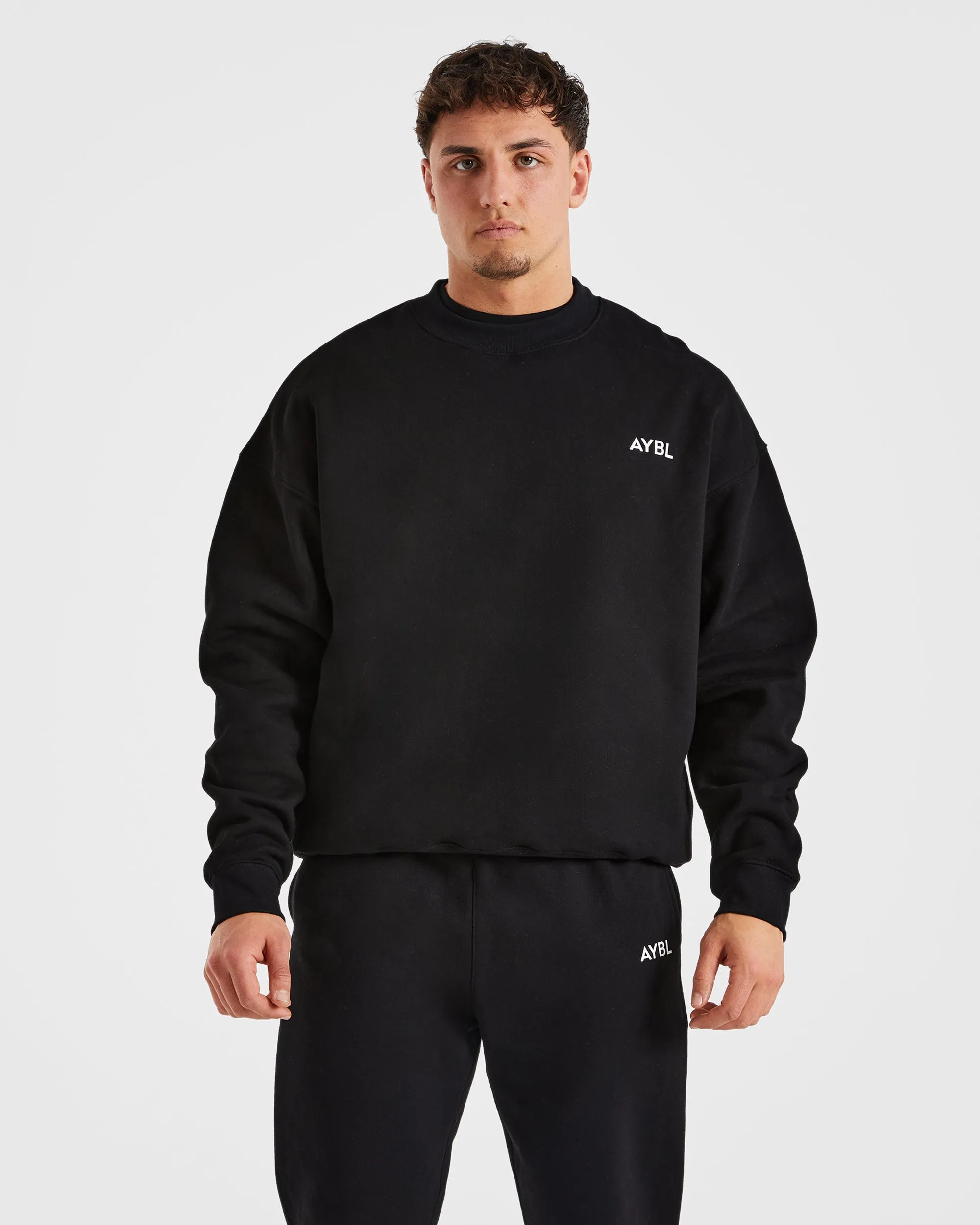 Essential Oversized Sweater - Black Designer Look Logo Detail
