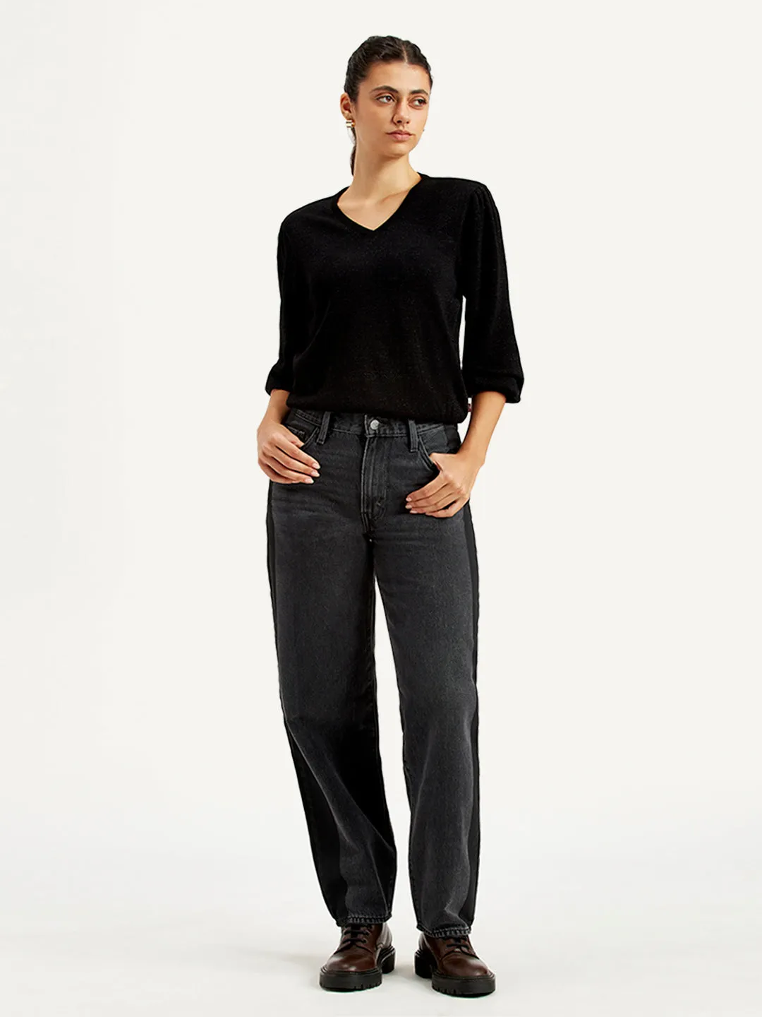 Mid Rise Structure Trend Setter Chill Outfit Women's 94 Charcoal Grey Baggy Fit High Rise Jeans