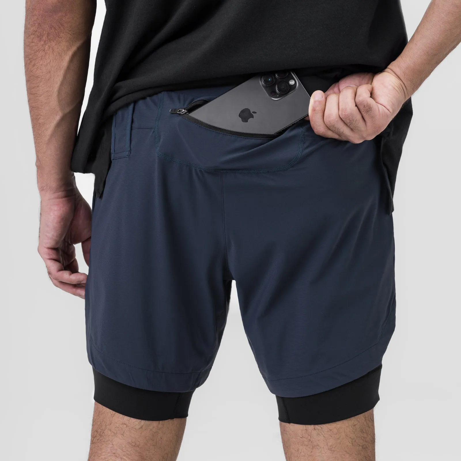 Unisex style High Durability Blend 0866. Tetra-Lite? 7" Liner Short - Navy "ASRV"/Black
