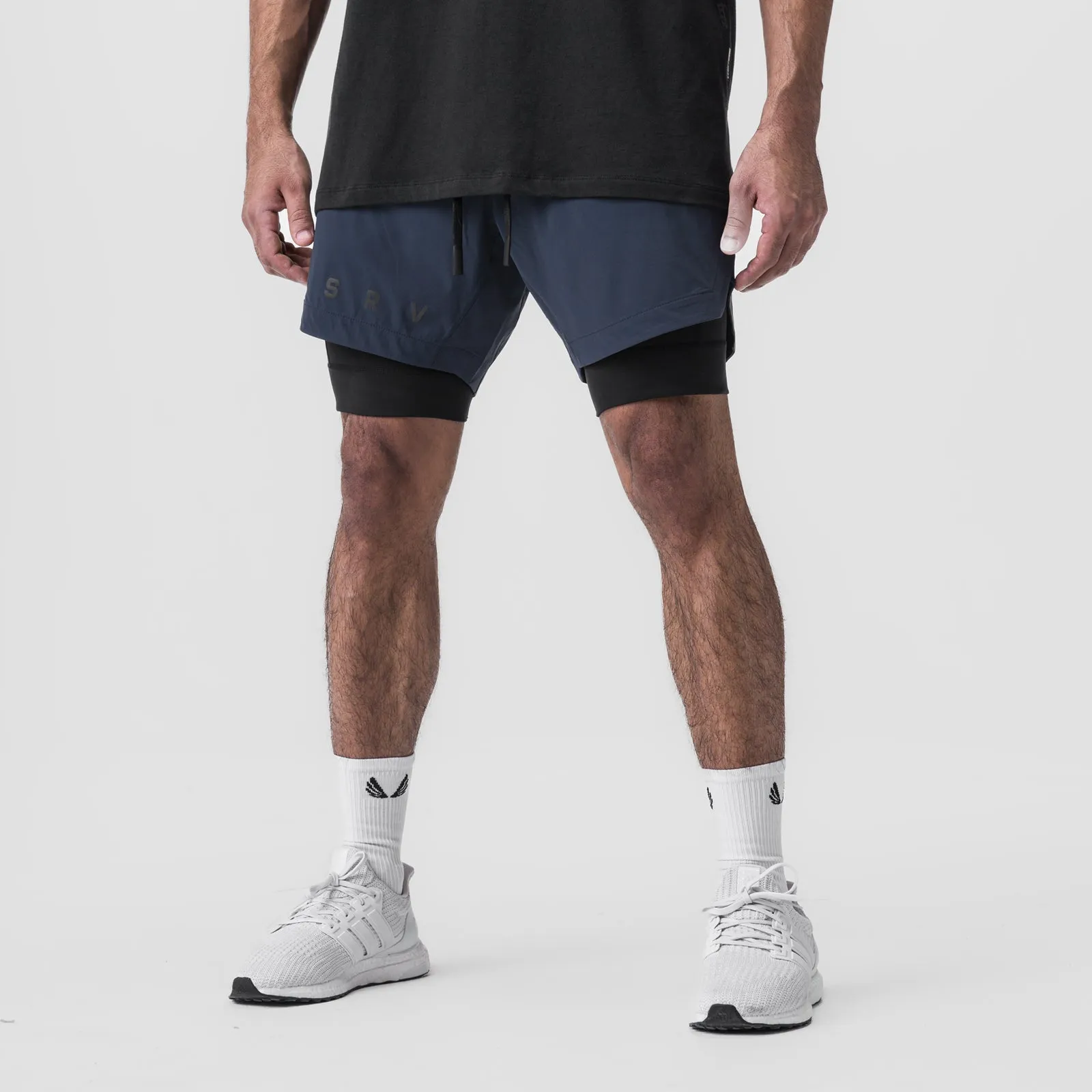fitness industry 0866. Tetra-Lite? 7" Liner Short - Navy "ASRV"/Black