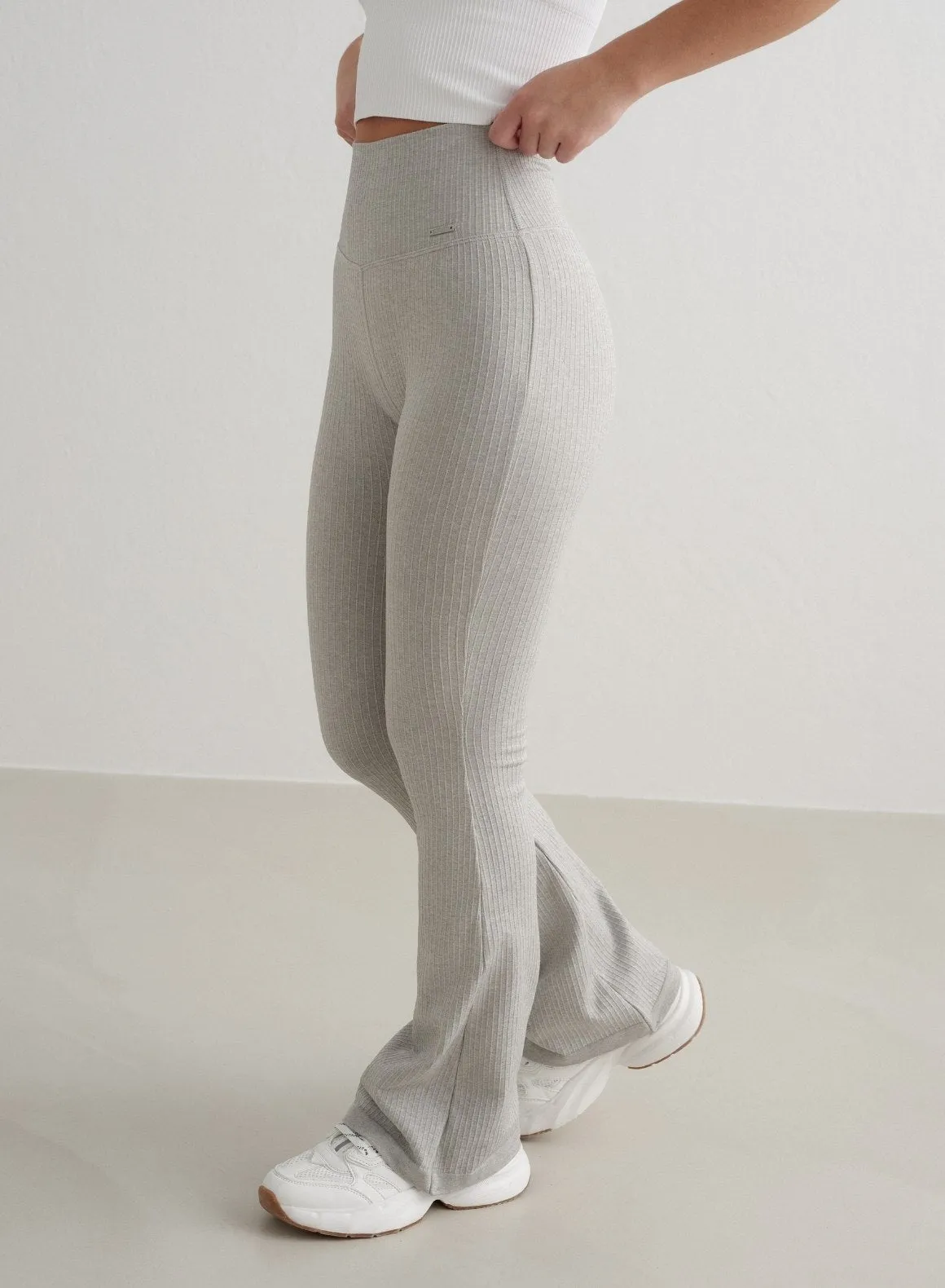 Grey Melange Ribbed Seamless Flare Petite Tights Flex form