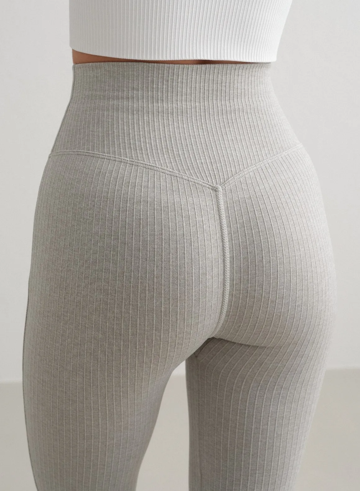 Grey Melange Ribbed Seamless Flare Petite Tights Tagless label Minimalist Style Holiday Outfit