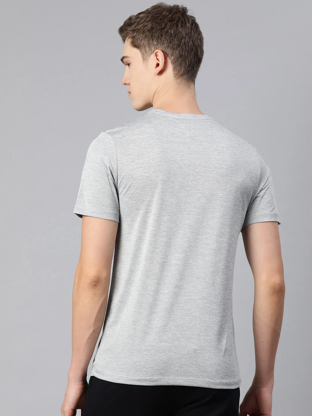 Alcis Men Grey Typography Printed Dry Tech Slim Fit T-shirt Digital Glow