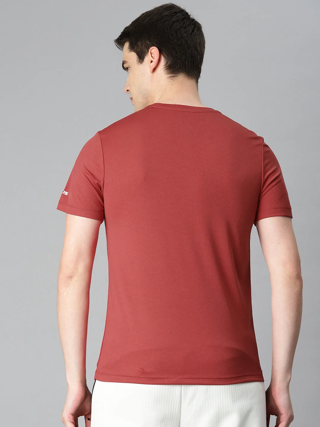 Alcis Men Red Typography Printed Anti Static Slim Fit Sports T-shirt WindproofInterior
