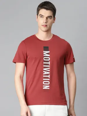 Date Vibe Alcis Men Red Typography Printed Anti Static Slim Fit Sports T-shirt