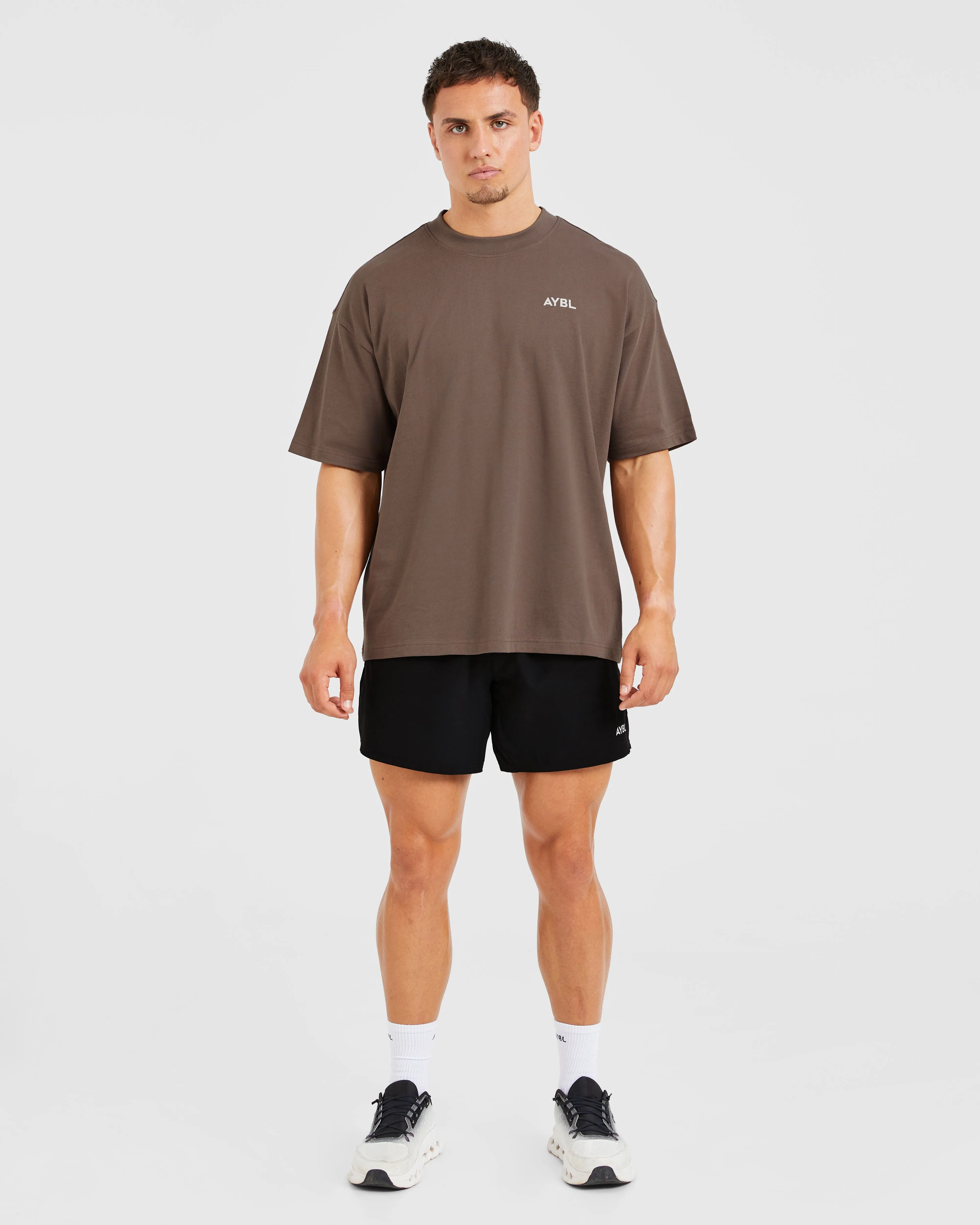 Essential Oversized T Shirt - Brown V-Neck Modern Simplicity