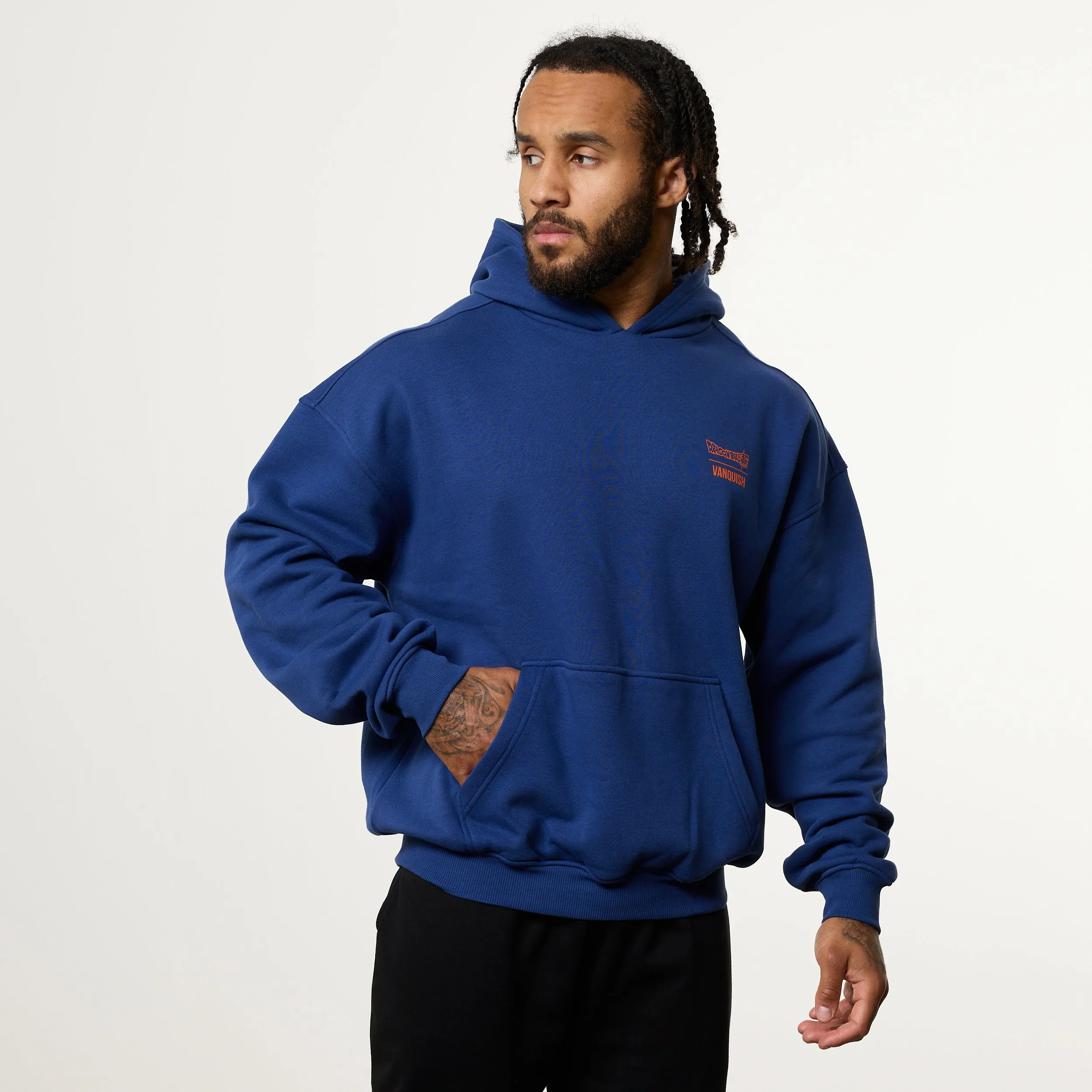 Front Pouch Dual Pocket Configuration Vanquish DBS Goku Navy Hoodie