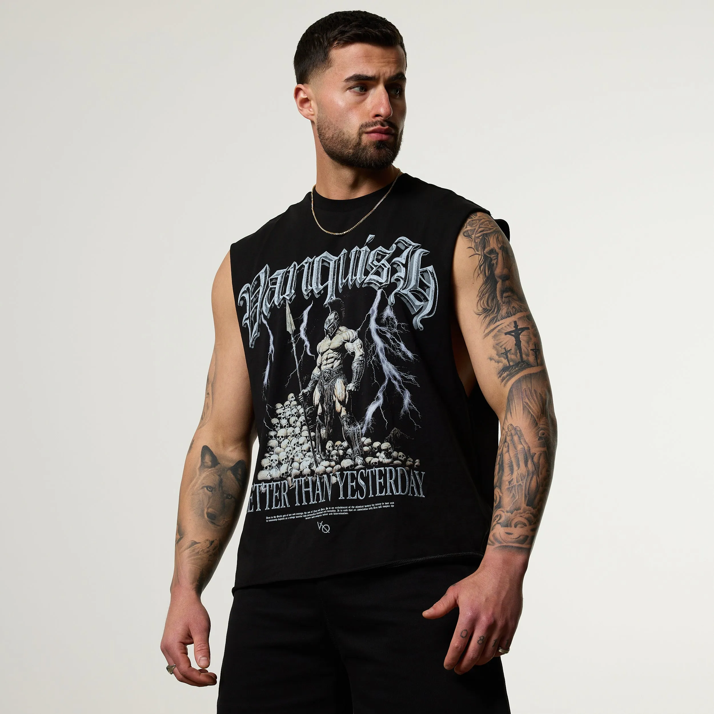 Vanquish Olympus Black Ares Oversized Boxy Cut Off Sleeveless T Shirt Easy Layering Regular Fit