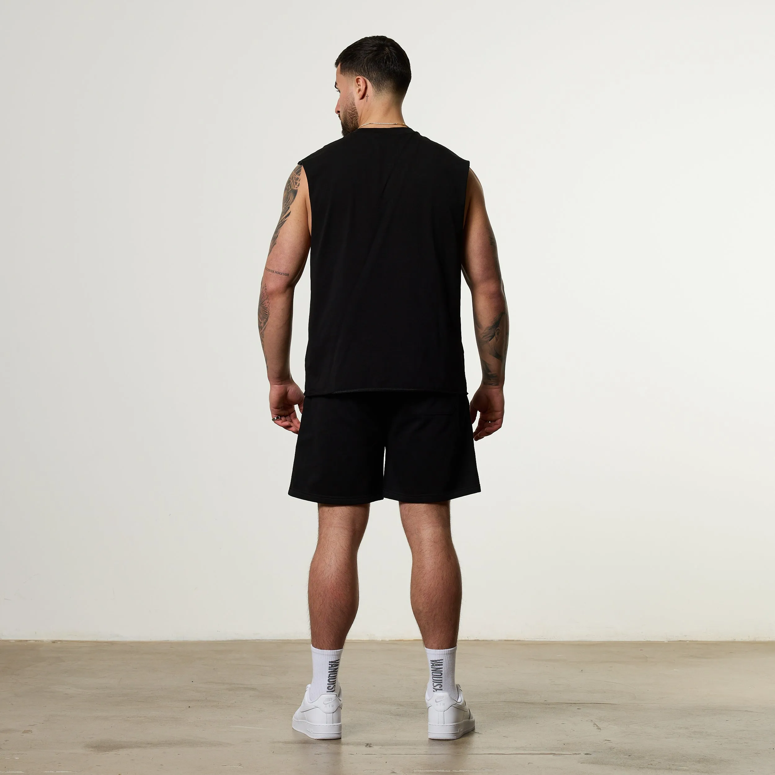 Breezy Design WrinkleResistant Texture Vanquish Olympus Black Ares Oversized Boxy Cut Off Sleeveless T Shirt