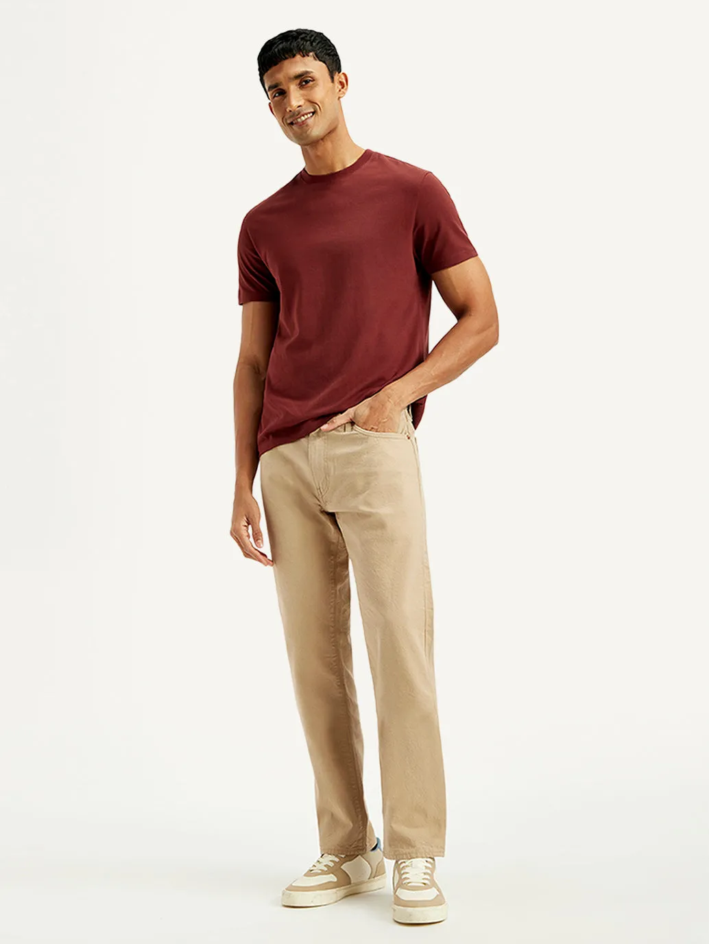 Men's 541 Beige Athletic Tapered Fit Mid Rise Selvedge Jeans fresh feel Stretch Soft