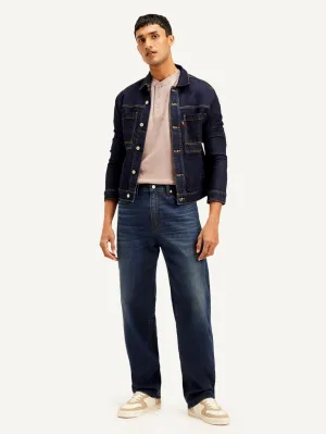 Men's 568 Navy Blue Loose Fit Mid Rise Jeans Versatile Winter Warmth