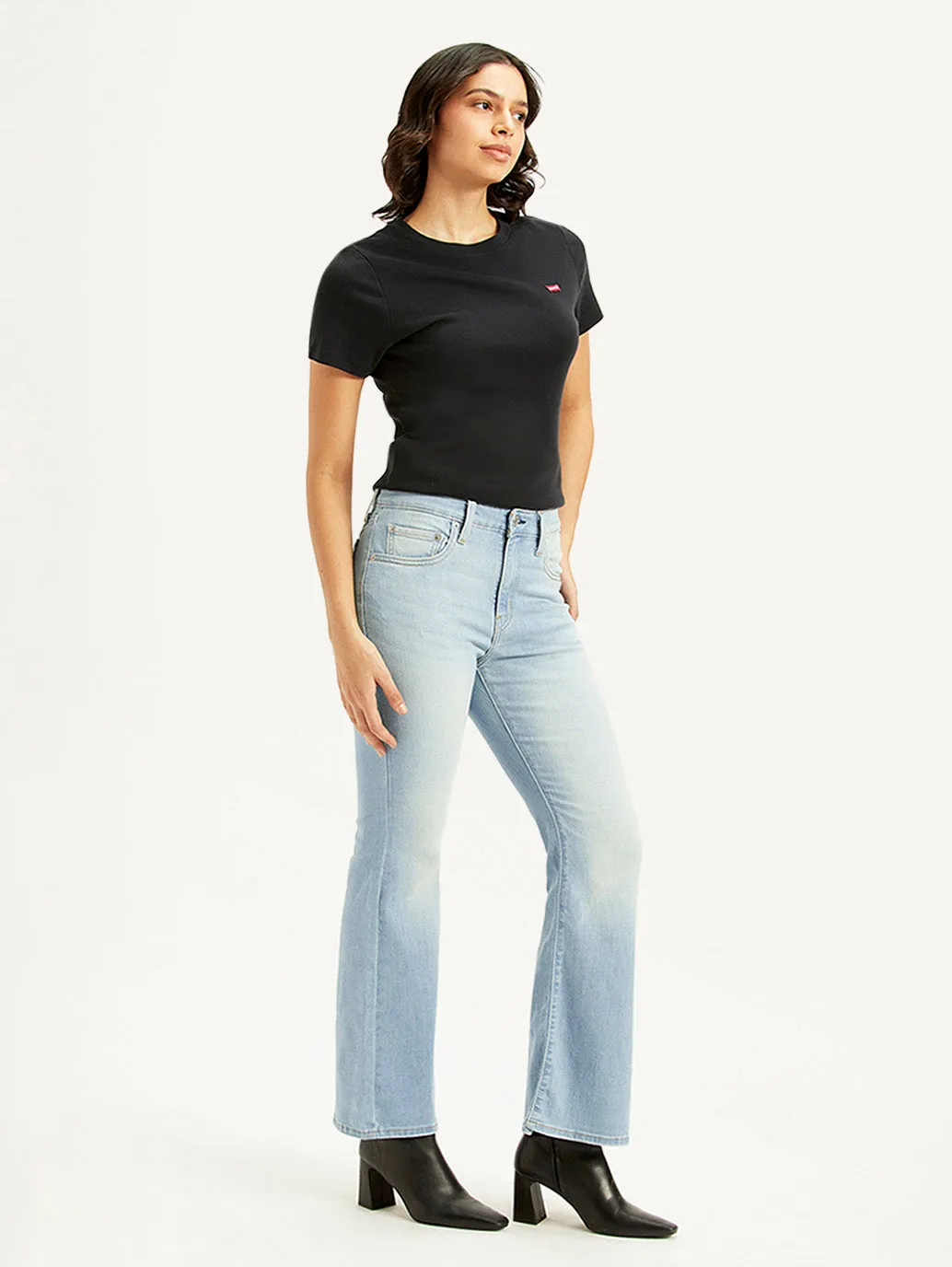 Women's 726 Light Blue Flared Fit Mid Rise Jeans Spring Attire Fit For Daily