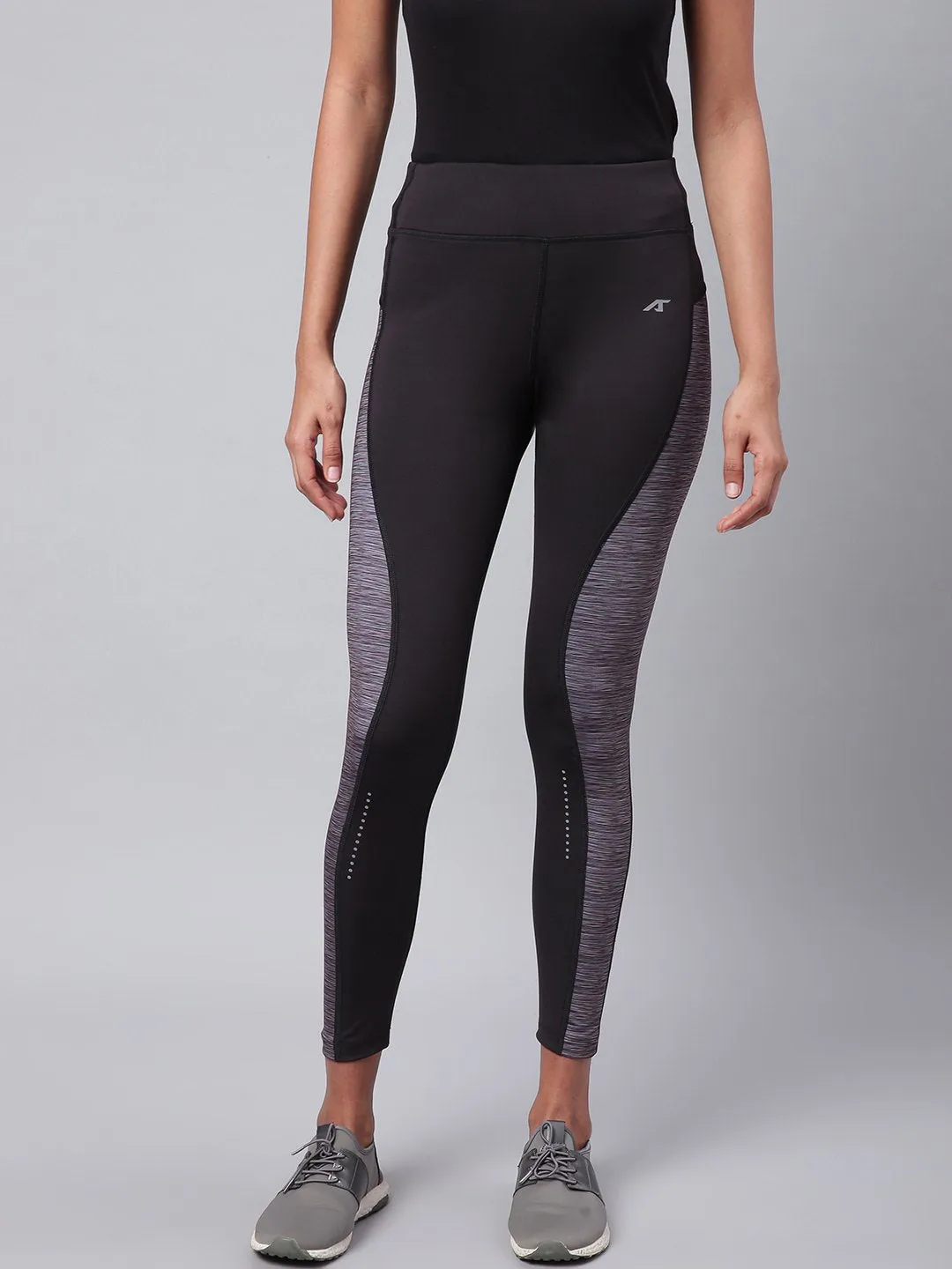 Pro Athlete Quick Dry Quick Move Alcis Women Black Grey Colourblocked Secure Fit Cropped Training Tights