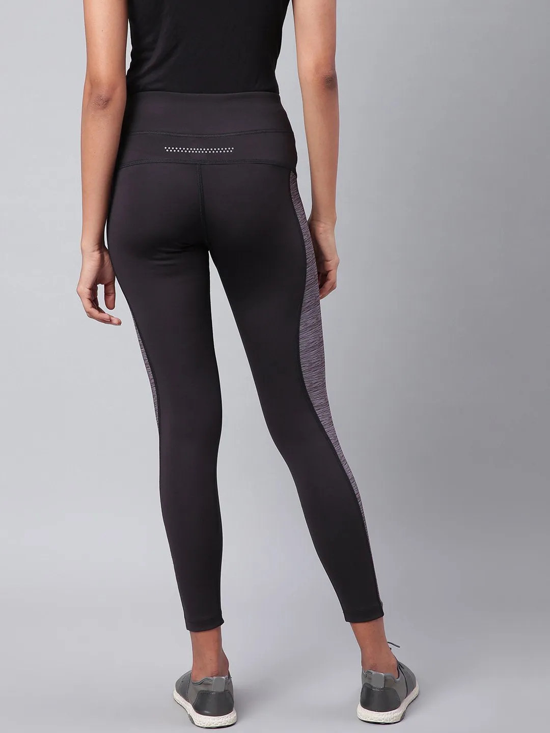Alcis Women Black Grey Colourblocked Secure Fit Cropped Training Tights All Ages Double Layer