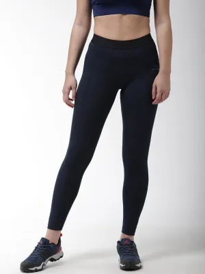 Alcis Women Navy Blue Solid Compression Training Tights Studio Practice Maternity Wear Airflow Vents