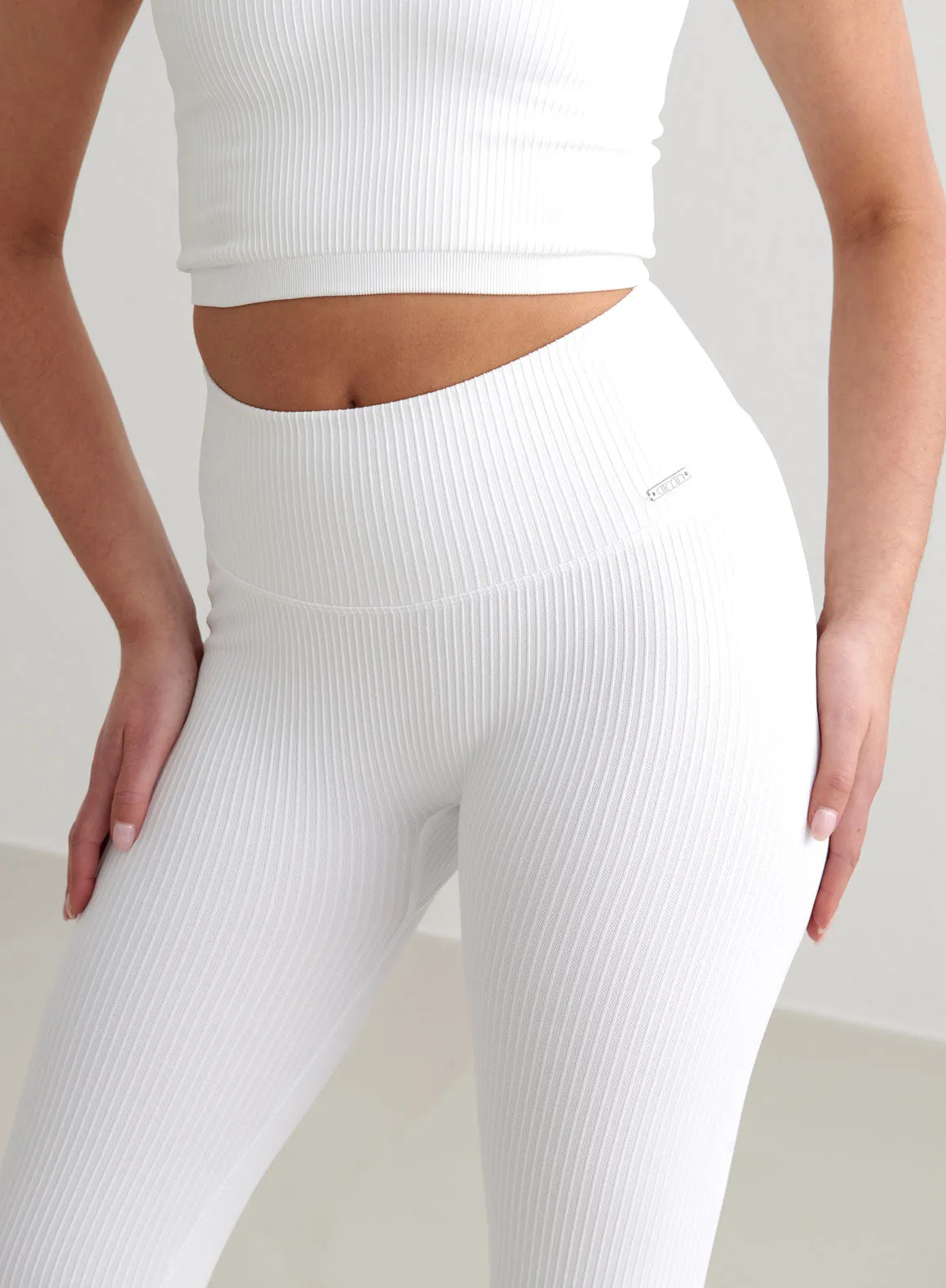 White Ribbed Seamless Tights All Fit