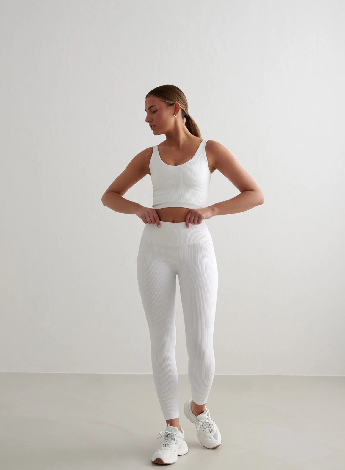 White Ribbed Seamless Tights Travel Outfit Tall Fit Fitness Lover School Sports