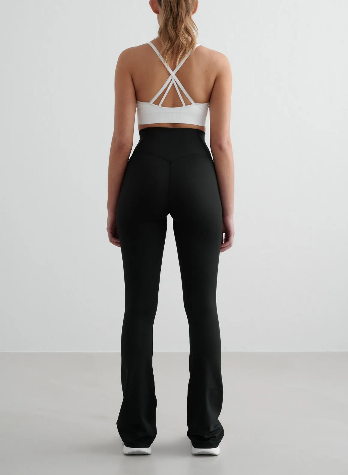 Cross Waist Design Feminine Fit Black Monochrome Core Flare Tights