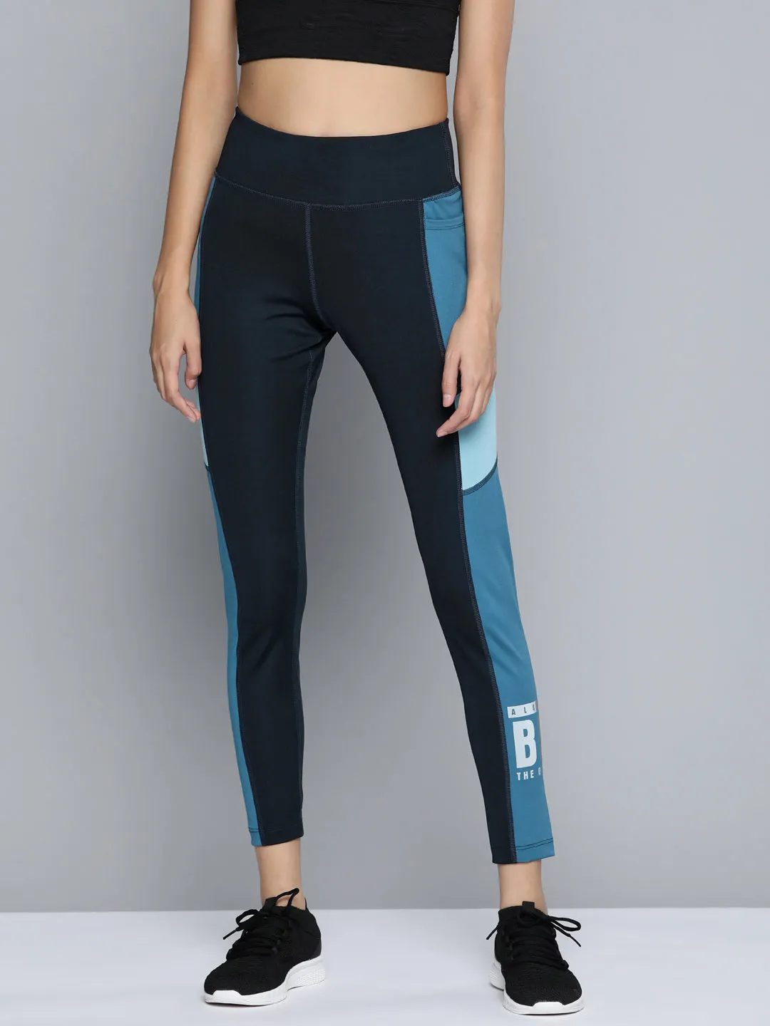 Alcis Women Blue Colourblocked Tights Casual Wearer Seamless Design