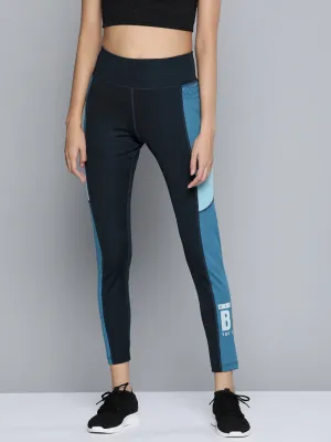 Alcis Women Blue Colourblocked Tights Casual Wearer Seamless Design
