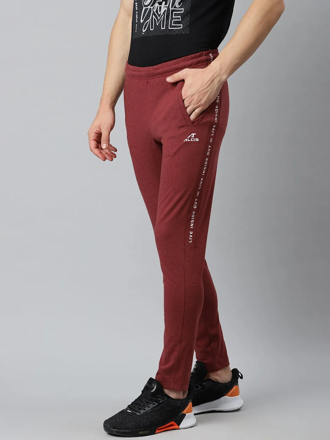 Alcis Men Maroon Solid Slim Fit Mid-Rise Track Pants Non Restrictive