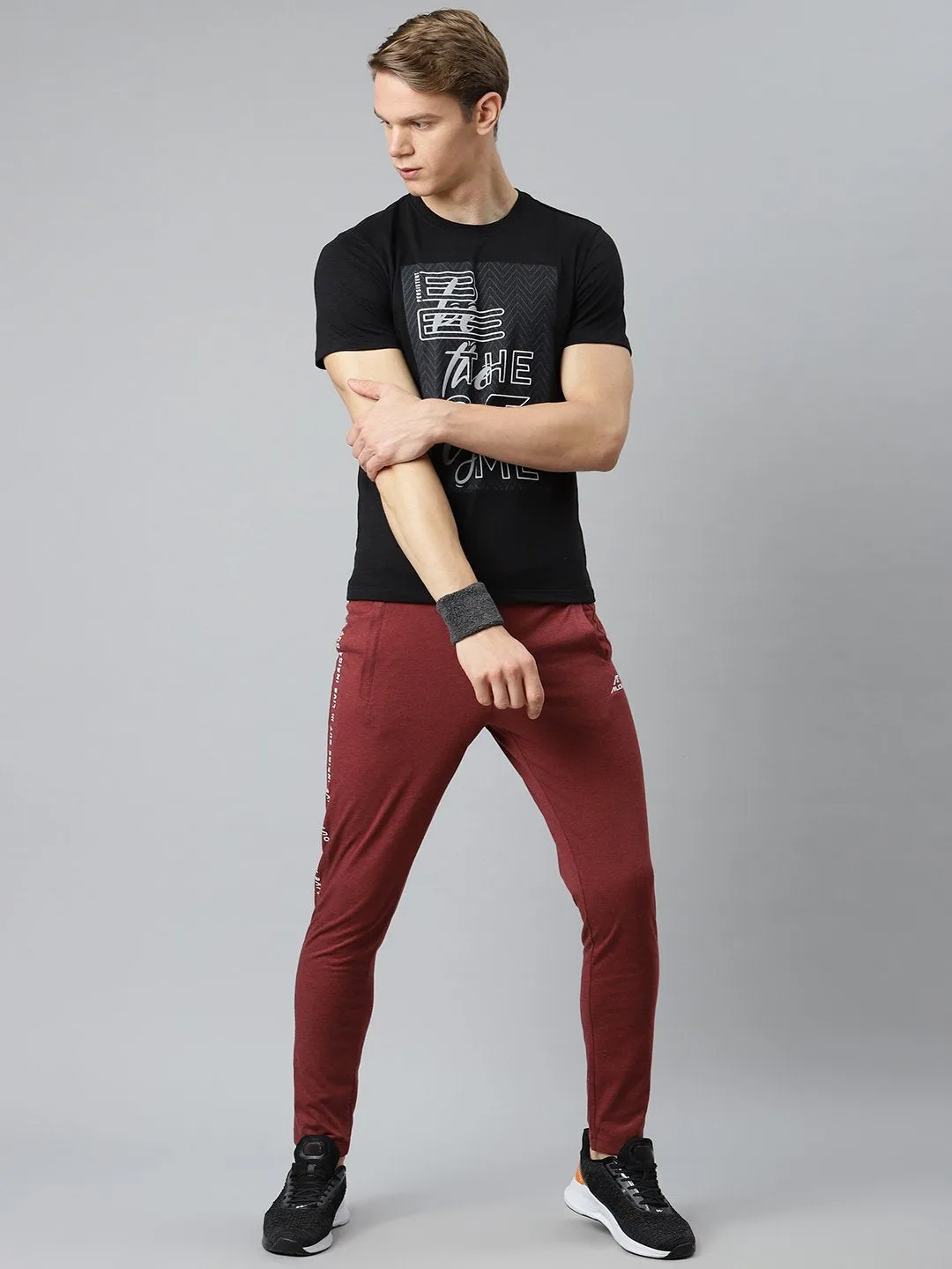 Alcis Men Maroon Solid Slim Fit Mid-Rise Track Pants Active Lifestyle