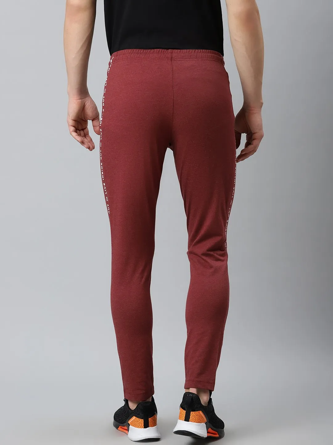 Alcis Men Maroon Solid Slim Fit Mid-Rise Track Pants Moisture Wicking Fabric