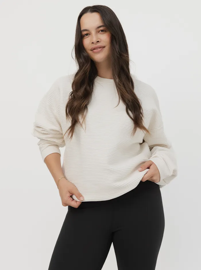 Ribbed Crew In White Cream winter clothing