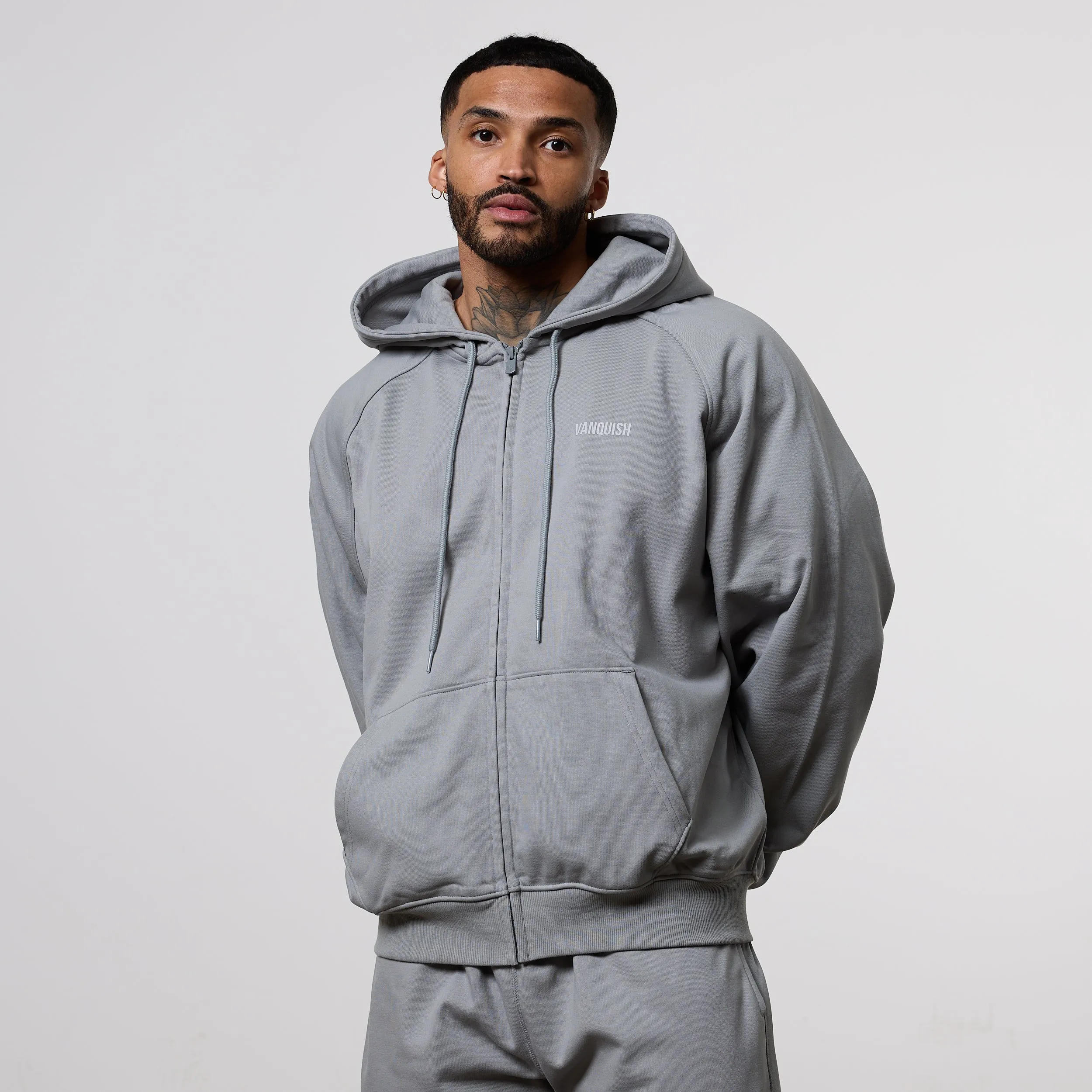 Vanquish Essential Steel Grey Oversized Boxy Hoodie Coffee Date High-Quality Fabric