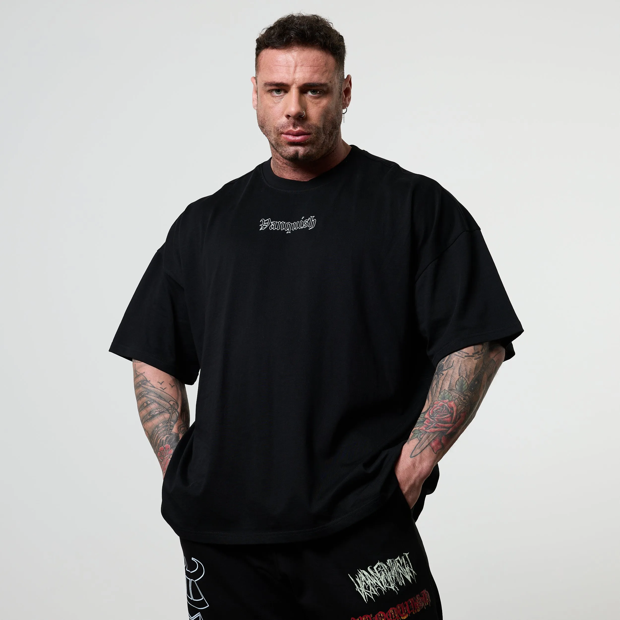 Travel Essential Sustainable Dye Process Vanquish Olympus Black Heavyweight Oversized Boxy T Shirt