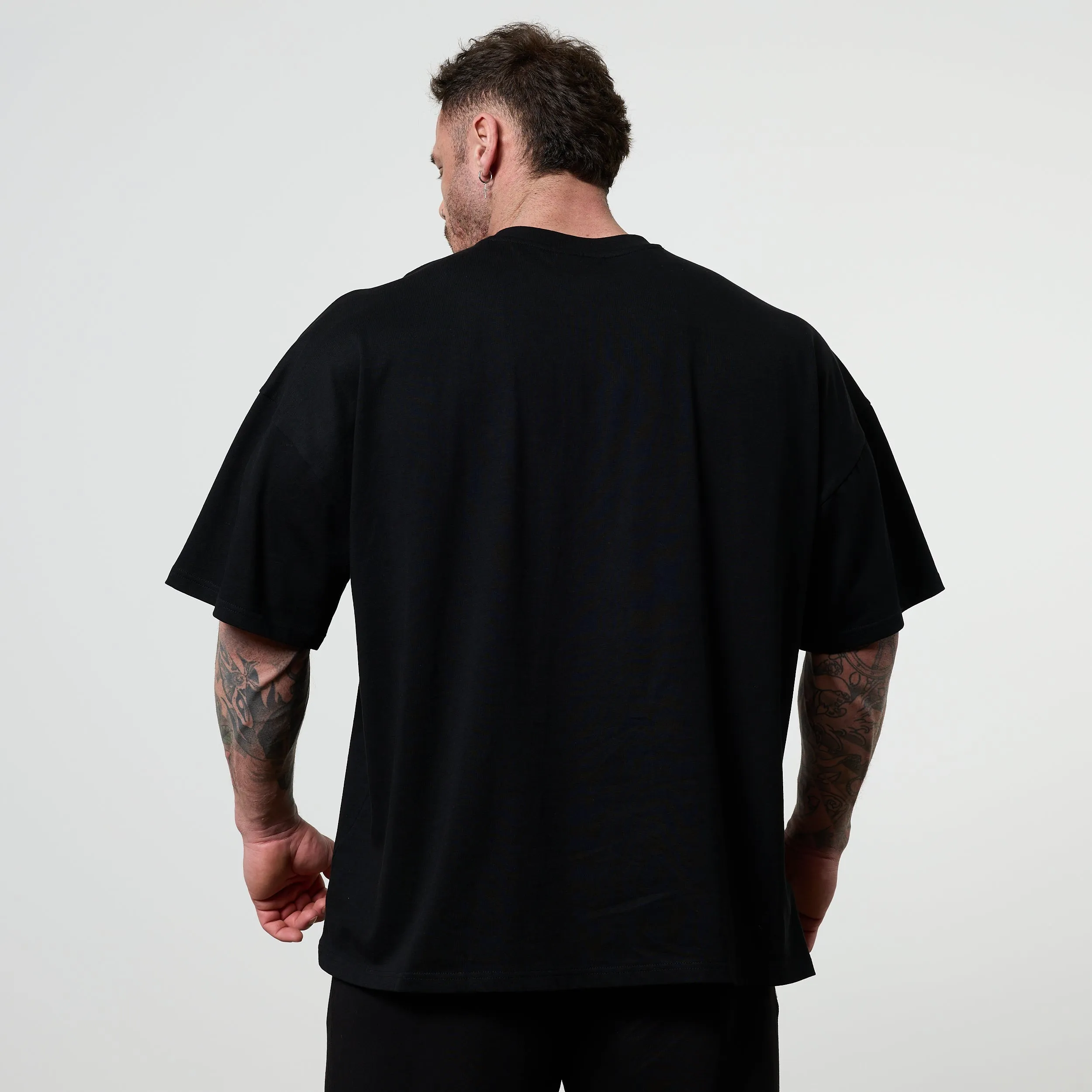 Breathable mesh panel Abstract print Vanquish Olympus Black Heavyweight Oversized Boxy T Shirt