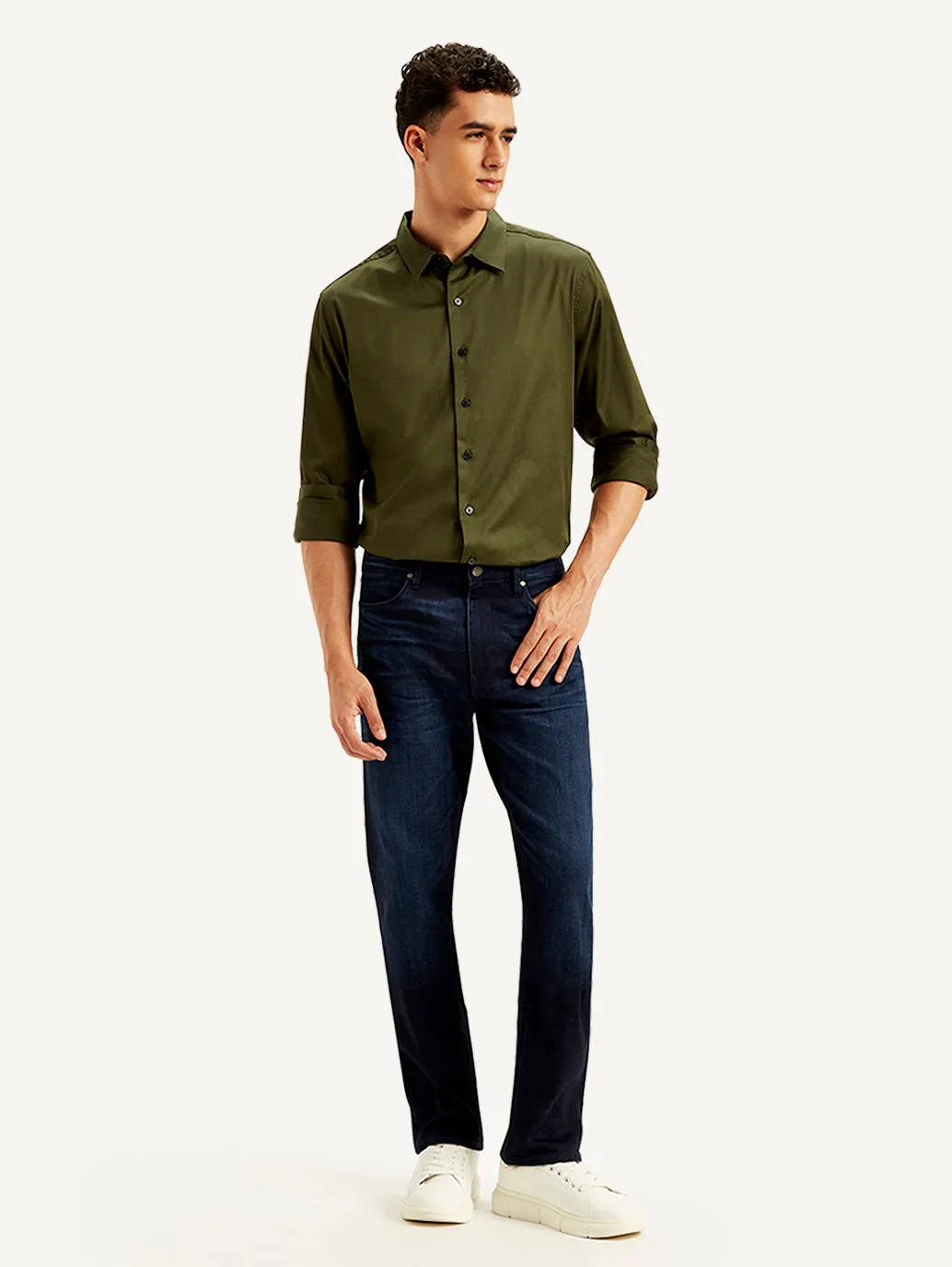 Men's Redloop 513 Navy Blue Slim Straight Fit Mid Rise Jeans Sleek Shape