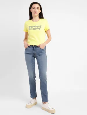 Women's 712 Blue Straight Fit Mid Rise Jeans Slim Holiday Vibes Teen Outfit Loose Textured Travel Outfit