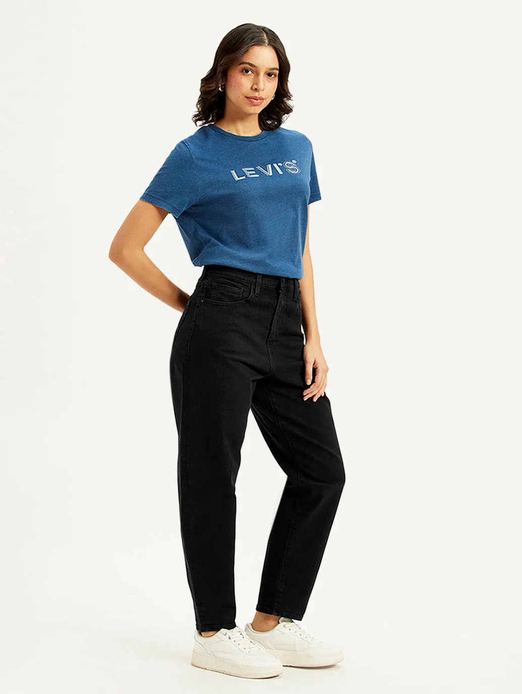 Effortless Layer Women's Black Loose Tapered Fit High Rise Jeans