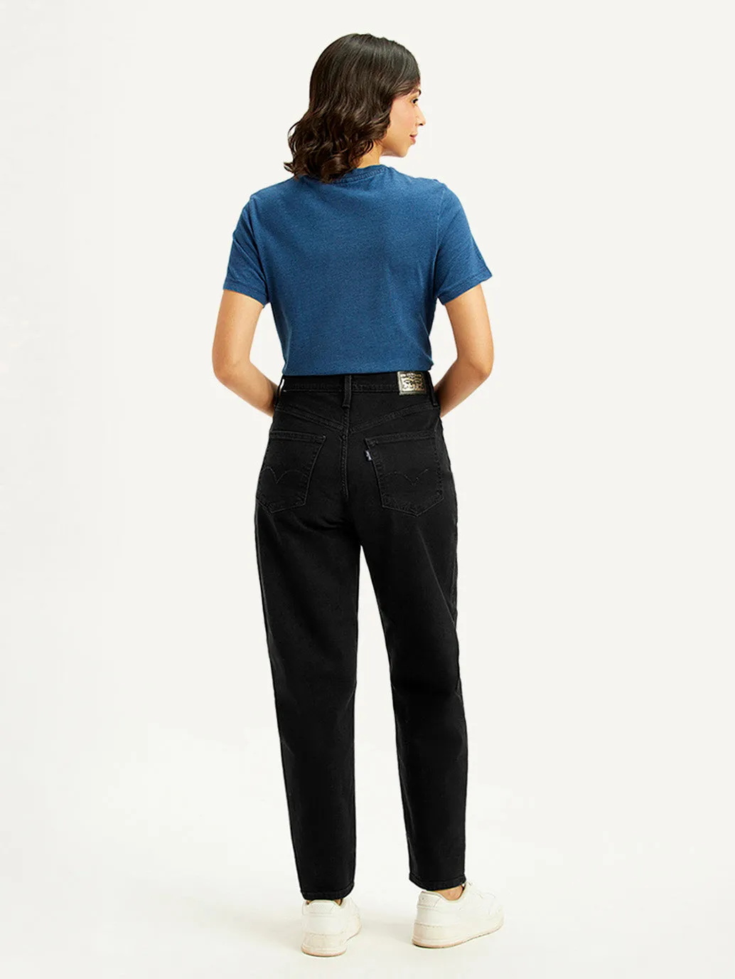 Women's Black Loose Tapered Fit High Rise Jeans Morning Stroll Stretch Athlete Fit Elegant