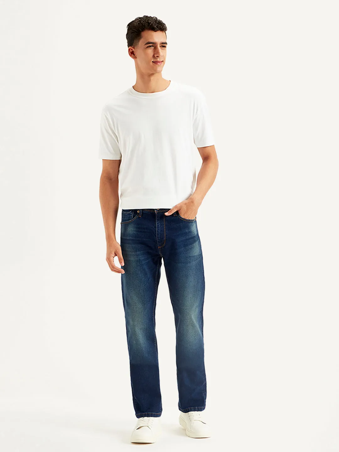 Men's 513 Navy Blue Slim Straight Fit Mid Rise Jeans Daily Essentials