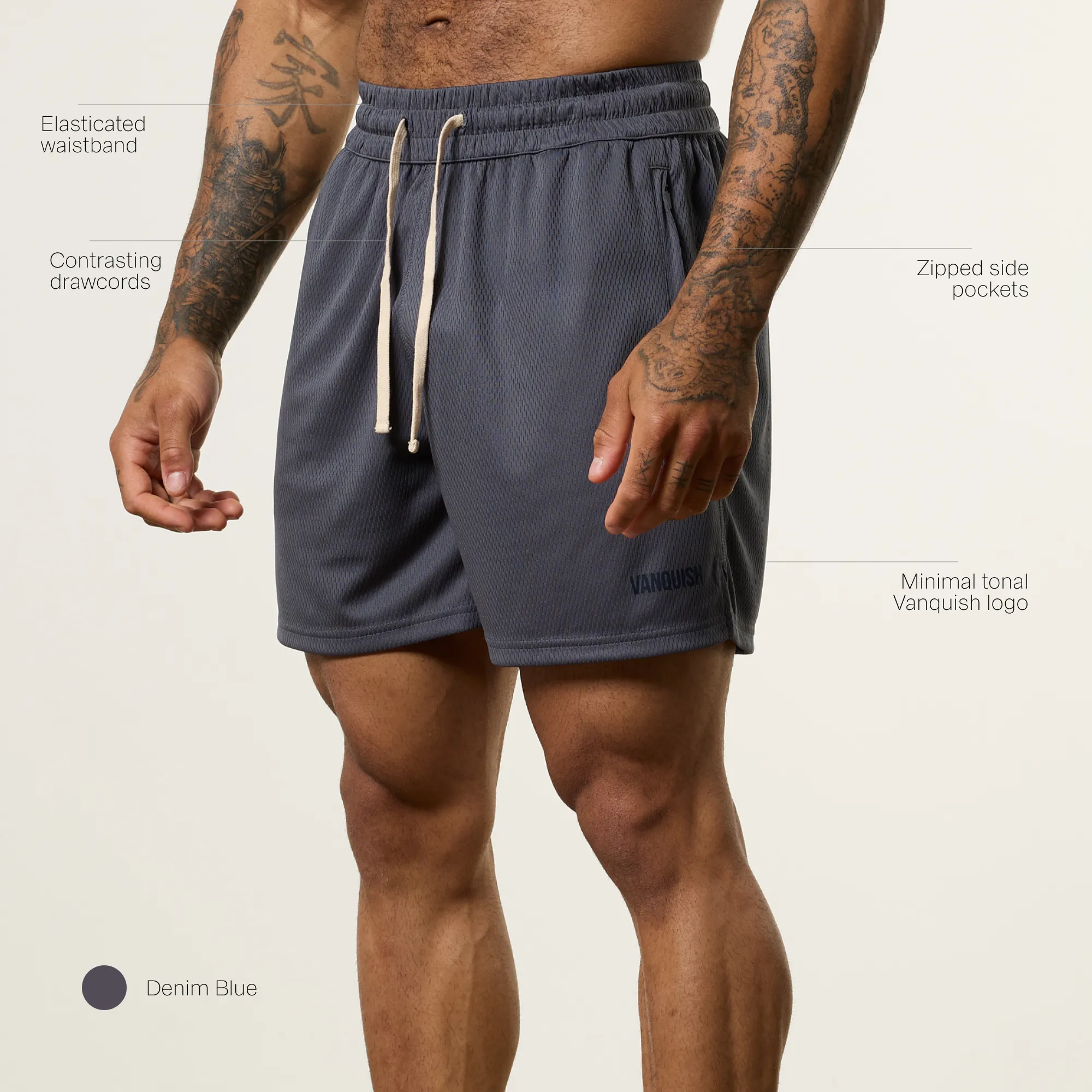 Beach essential Work Ready Vanquish Essential V2 Denim Blue Mesh Shorts