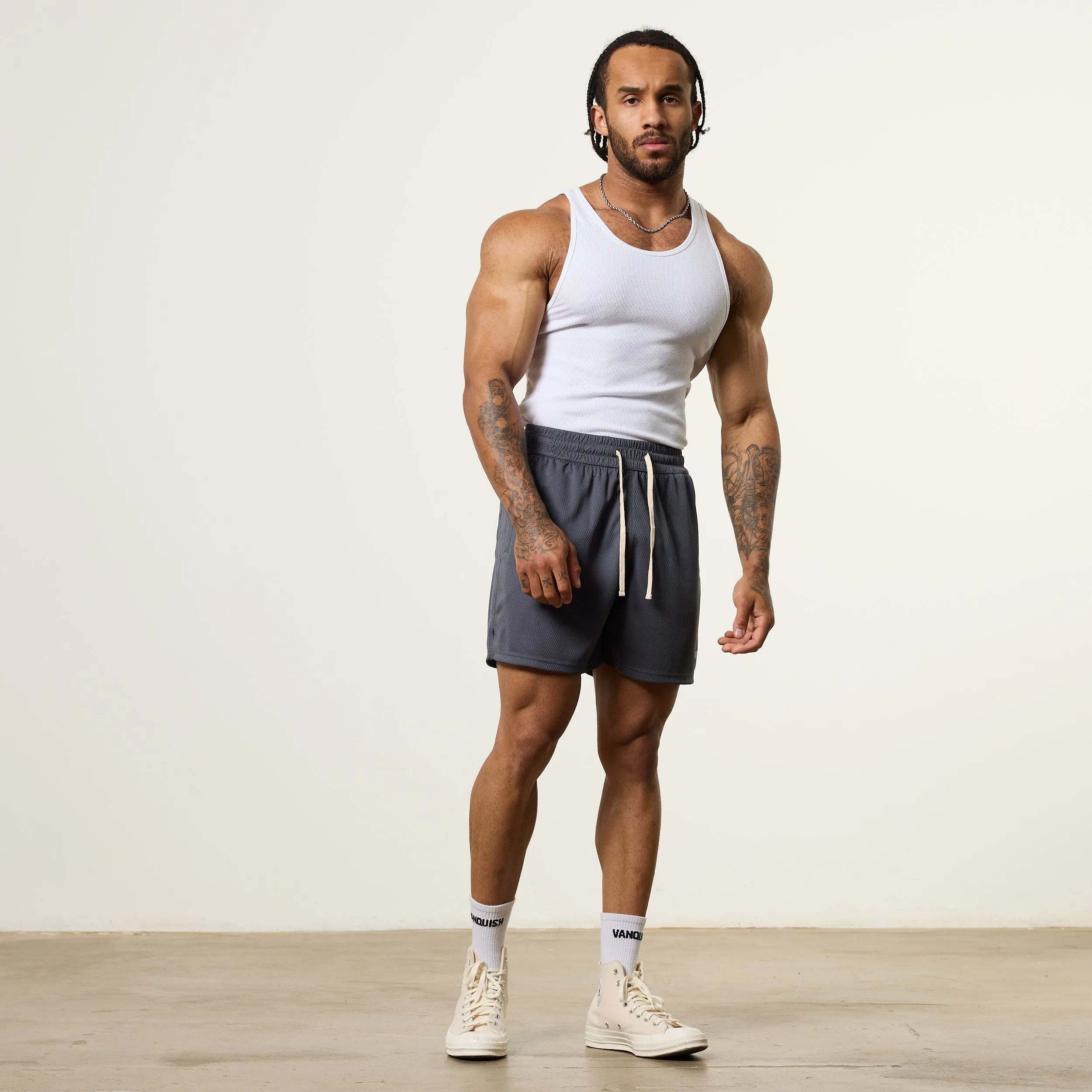 Striped Design Vanquish Essential V2 Denim Blue Mesh Shorts