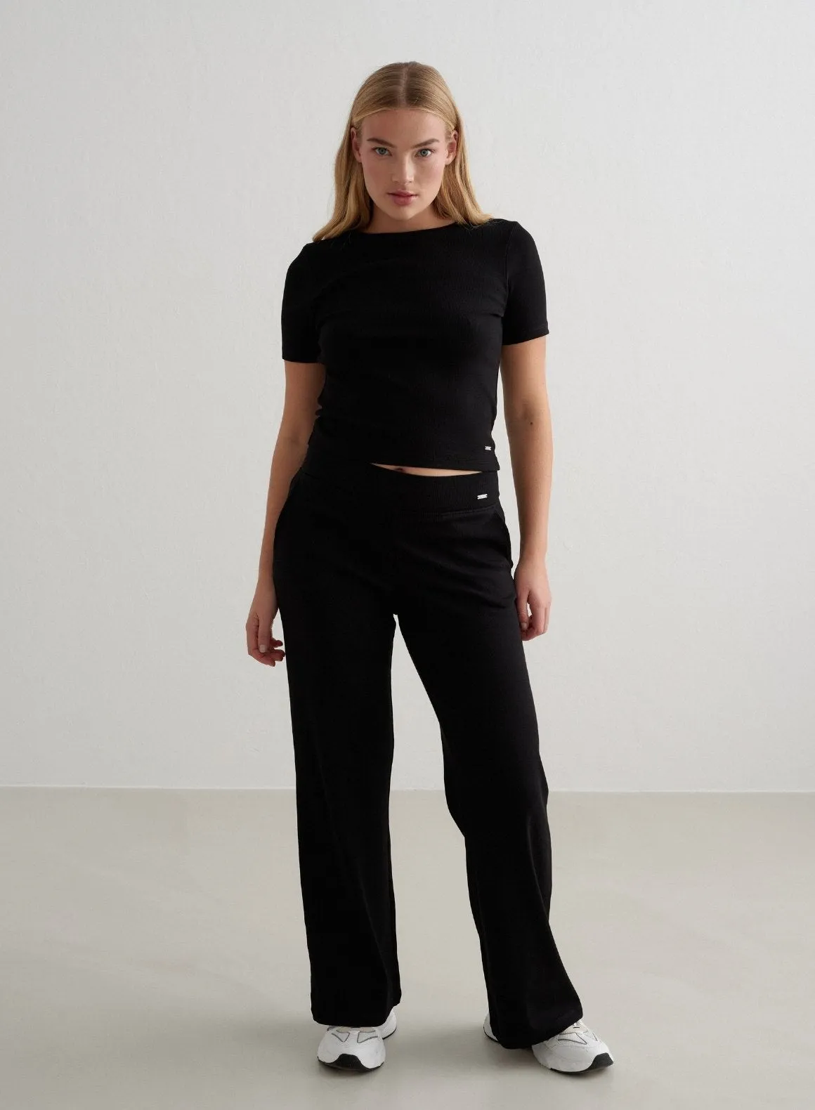 Black Ease Ribbed Short Sleeve Everyday Comfort Style