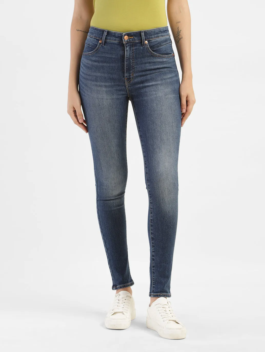 Women's Blue Shaping Wide Leg Fit High Rise Jeans Party Look Classic Wear Office Friendly