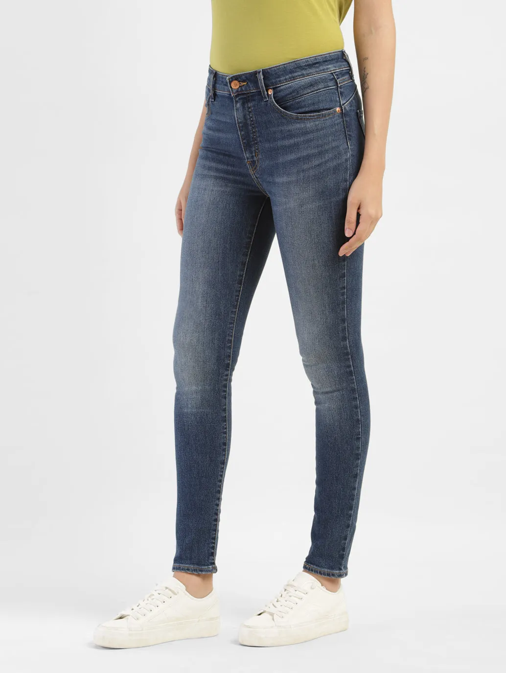 Women's Blue Shaping Wide Leg Fit High Rise Jeans Classic Five Pocket Design